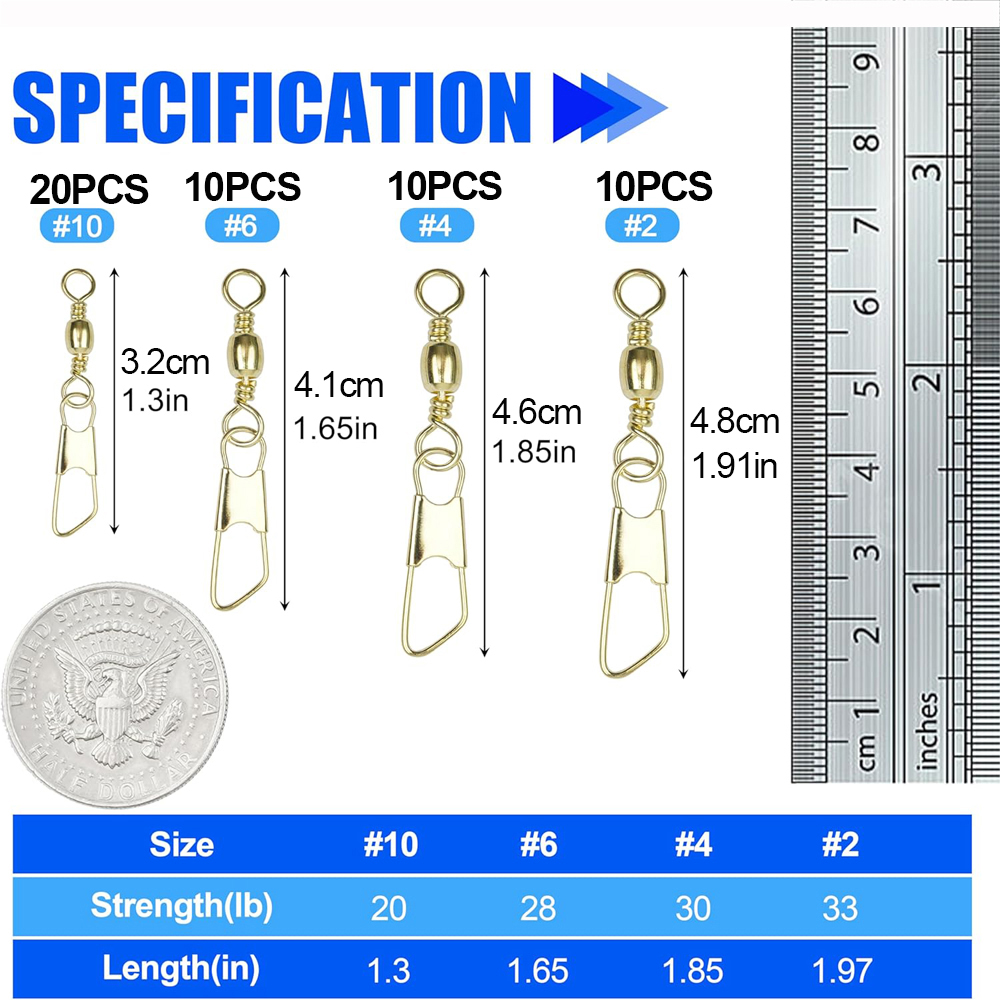 50Pcs Gold Fishing Barrel Swiv - Fishing Equipment Used 评论和价格