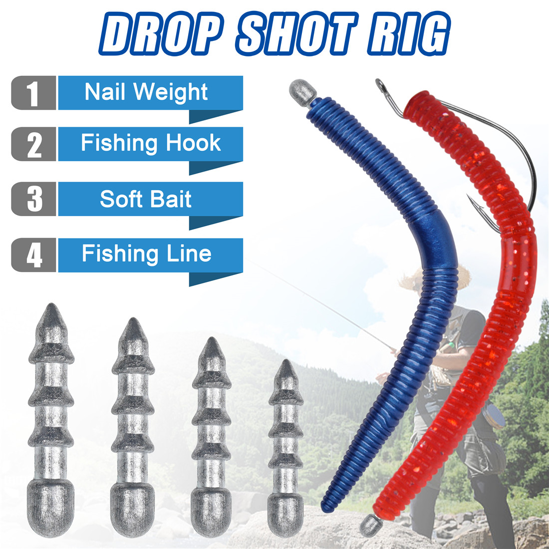 60PCS Nail weights Worm Fishin - Fishing Equipment Used 评论和价格